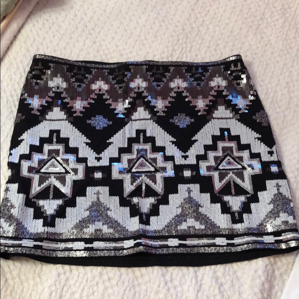 Black and White Sequin Aztec Skirt